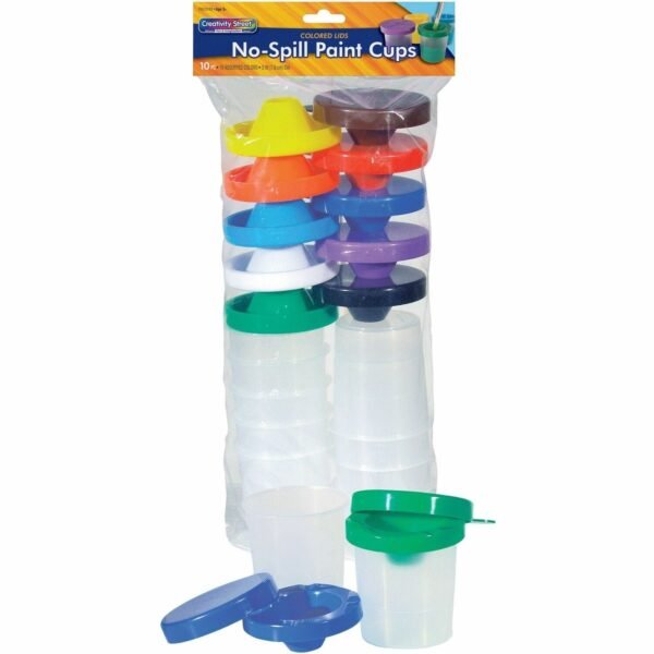 Pacon® Creativity Street No-Spill Round Paint Cups With Colored Lids Assorted - 10 / Set (5100)