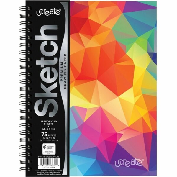 Pacon Fashion Sketch Book 75 Pages - Spiral - 120 g/m² Grammage - 9" x 6" Sheet Size - Neon Kaleidoscope Cover - Acid-free, Perforated, Durable - 1 Each (P38034)
