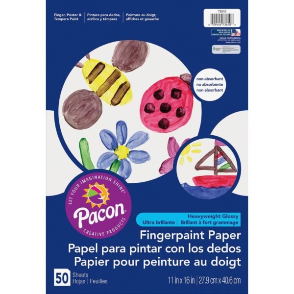 Pacon Fingerpaint Paper 50 Sheets - 11" x 16" Sheet Size - White Paper - Non Absorbant, Bleed Resistant, Smear Resistant - 50 / Pack (73610)
