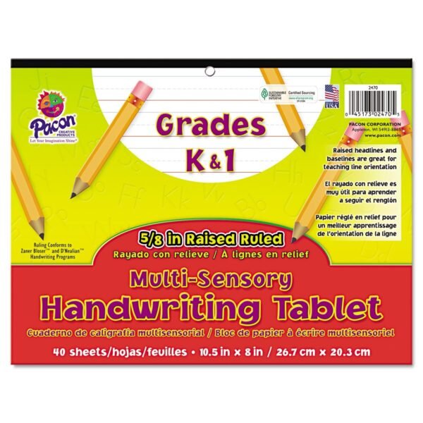 Pacon Multi-Sensory Handwriting Tablet, 5/8" Long Rule, 8 x 10.5, 40/Pad (2470)