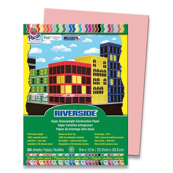Pacon Riverside Construction Paper, 76 lb Text Weight, 9 x 12, Salmon, 50/Pack (03970)