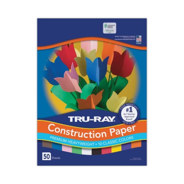 Pacon Tru-Ray Construction Paper, 76 lb Text Weight, 12 x 18, Assorted Standard Colors, 50/Pack (103063)