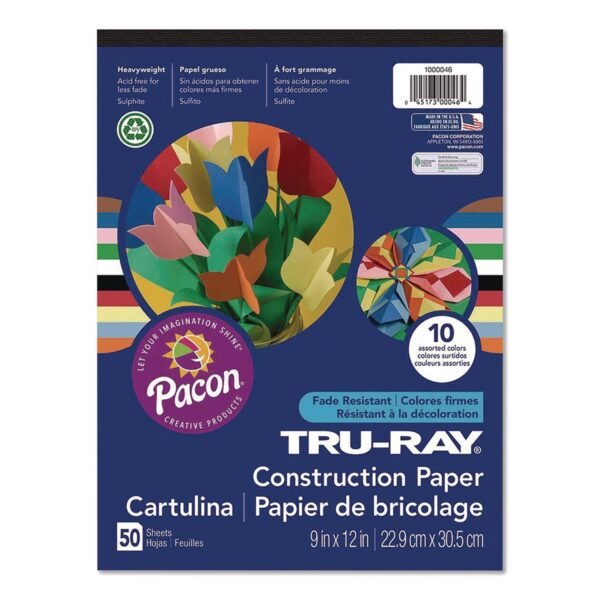 Pacon Tru-Ray Construction Paper, 9 x 12, Assorted Colors, 50 Sheets/Pad (P1000046)