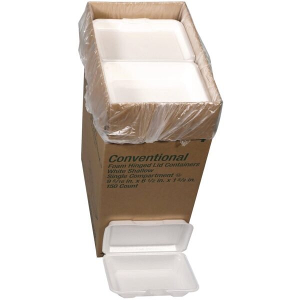 Pactiv Conventional Foam Hinged Lid Container, Shallow, 9 x 6.5 x 1.6, White, 150/Carton (YTH102060000)