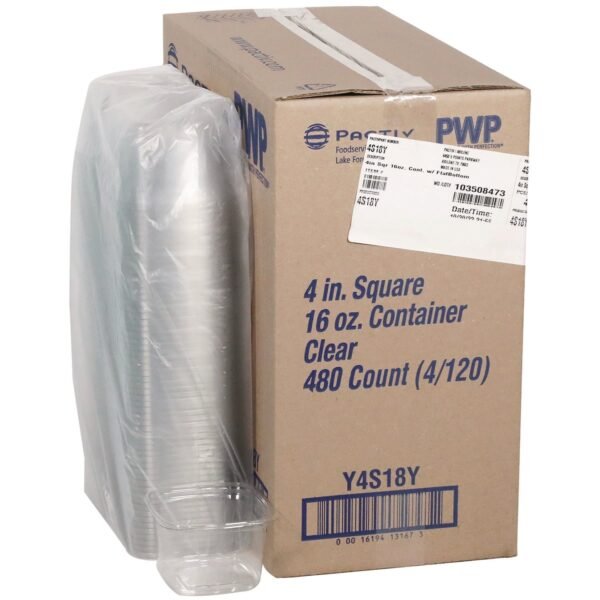 Pactiv PET Square Container, 16 oz, 4 x 4 x 3, Clear, Plastic, 480/Carton (4S18Y)