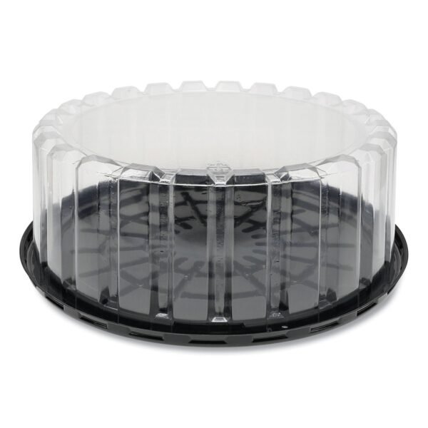 Pactiv Plastic Cake Container, Shallow 9" Cake Container, 9" Diameter x 3.38"h, Clear/Black, 90/Carton (YEH89902)