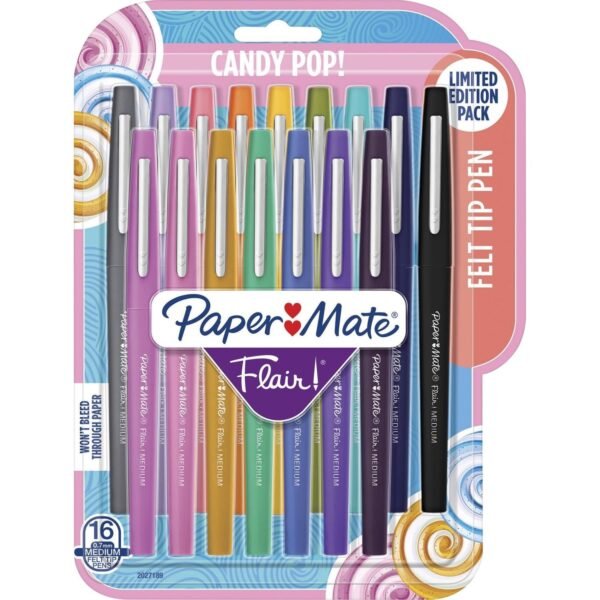Paper Mate Flair Candy Pop Pack Felt Tip Pens 0.7 mm Medium Pen Point - Water Based - Felt Tip - 16 / Pack (2027189)