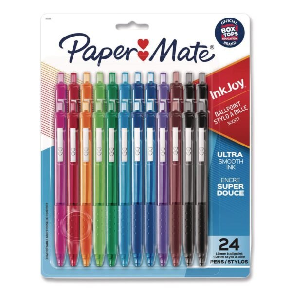 Paper Mate InkJoy 300 RT Ballpoint Pen, Retractable, Medium 1 mm, Assorted Ink and Barrel Colors, 24/Set (1951398)