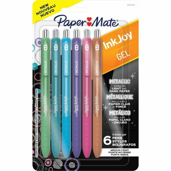 Paper Mate InkJoy Gel Pens 0.8 mm Medium, 0.7 mm Pen Point - Assorted, Metallic Ink - Gel-based - 6 / Pack (2209485)