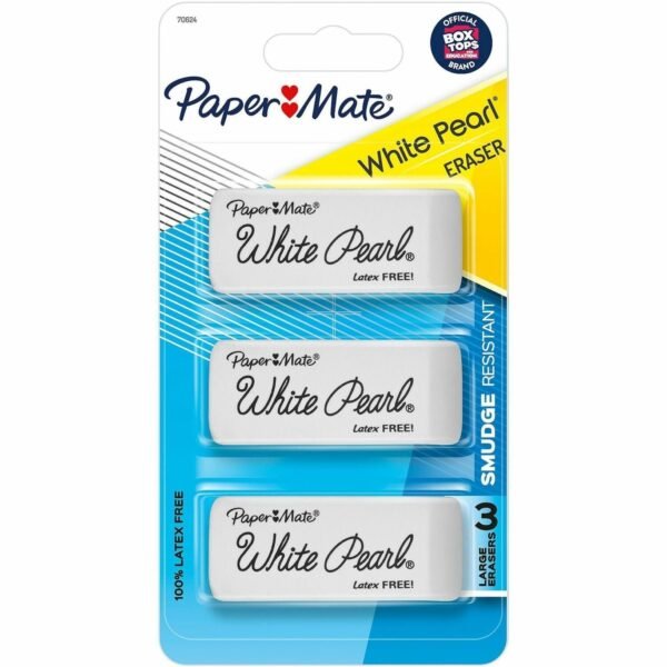 Paper Mate Latex-free White Pearl Eraser White - 3 / Pack - Latex-free, Smudge Resistant (2207845)