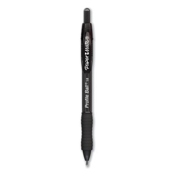 Paper Mate Profile Ballpoint Pen, Retractable, Medium 1 mm, Black Ink, Translucent Black Barrel, Dozen (2095470)