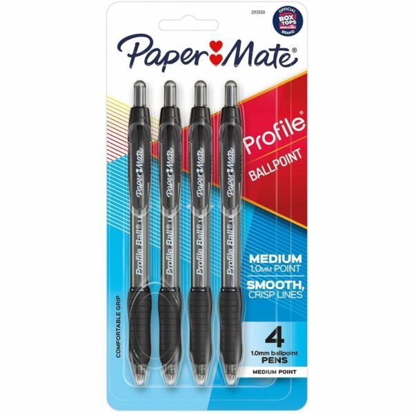 Paper Mate Profile Retractable Ballpoint Pens 1 mm Medium Pen Point - Retractable - Black Ink - 4 / Pack (2095467)