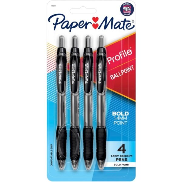 Paper Mate Profile Retractable Gel Pens 0.7 mm Medium Pen Point - Retractable - Black Ink - Gel-based - 4 / Pack (2097013)
