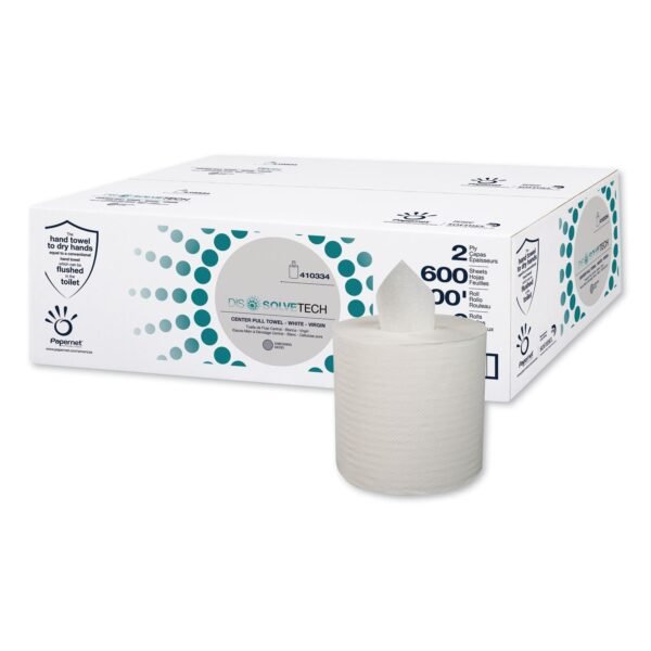 Papernet DissolveTech Center-Pull Paper Towel, 1-Ply, 7.6 x 10, White, 600 Sheets/Roll, 6 Rolls/Carton (410334)