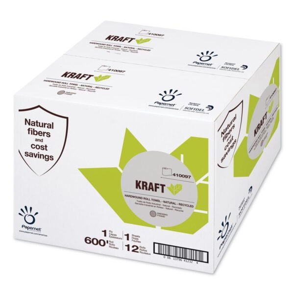 Papernet Heavenly Soft Hardwound Paper Towel, Kraft, 1-Ply, 7.8" x 600 ft, Brown, 12 Rolls/Carton (410097)