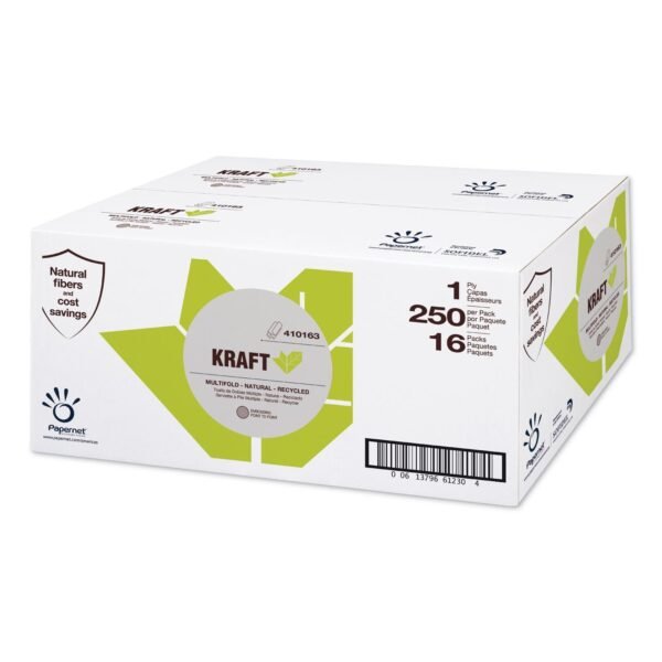 Papernet Kraft Tech Multi-Fold Paper Towel, Kraft, 1-Ply, 9.5 x 9.25, Brown, 16 Packs/Carton (410163)