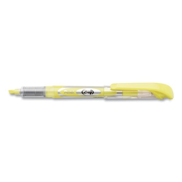 Pentel 24/7 Highlighters, Bright Yellow Ink, Chisel Tip, Bright Yellow/Silver/Clear Barrel, Dozen Chisel Marker Point - Yellow Ink - 1 Dozen (SL12G)