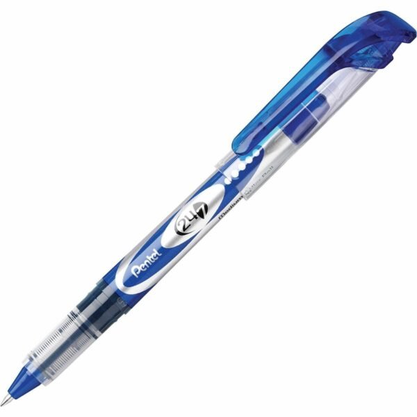 Pentel 24/7 Rollerball Pens 0.7 mm Medium Pen Point - Blue Ink - Water Based - Blue Barrel - Metal Tip - 1 Dozen (BLD97C)