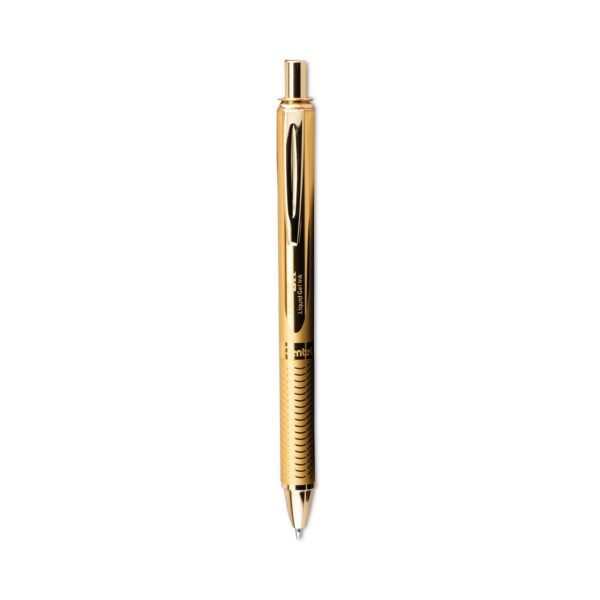 Pentel EnerGel Alloy Gel Pen, Retractable, Medium 0.7 mm, Black Ink, Gold Barrel (BL407XABX)
