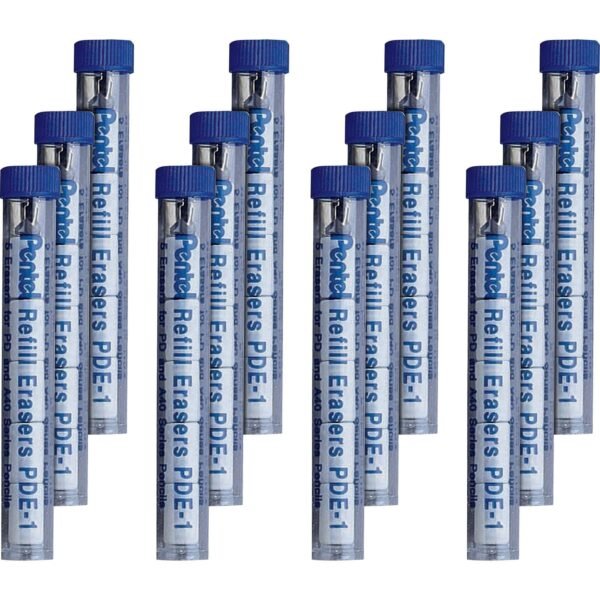 Pentel Mechanical Pencil Eraser Refills White - 5/Tube - 12 / Box (PDE1BX)