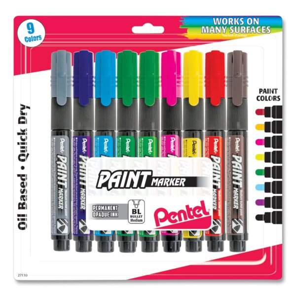 Pentel Opaque Bullet Tip Paint Markers, Medium Bullet Tip, Assorted Colors, 9/Pack (MMP20BP9M)
