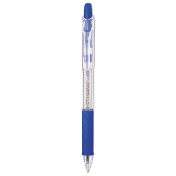 Pentel R.S.V.P. RT Ballpoint Pen, Retractable, Medium 1 mm, Blue Ink, Clear Barrel, Dozen (BK93C)