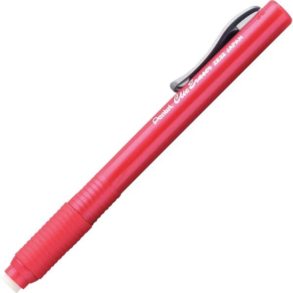 Pentel Rubber Grip Clic Eraser Red Barrel - Pen - Refillable - 1 Each - Retractable, Latex-free Grip, Pocket Clip, Ghost Resistant, Non-abrasive (ZE22B)