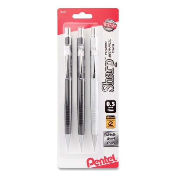 Pentel Sharp Mechanical Pencil, 0.5 mm, HB (#2), Black Lead, Assorted Barrel Colors, 3/Pack (P205MBP3M1)