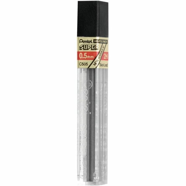 Pentel Super Hi-Polymer Leads 0.5 mm , Fine Point - 2H - Black Lead - 12 / Tube (C5052H)