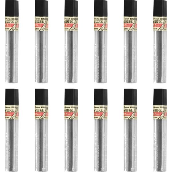 Pentel Super Hi-Polymer Leads 0.5 mm , Fine Point - 2H - Black Lead - 12/Tube - 12 / Box (C5052HBX)