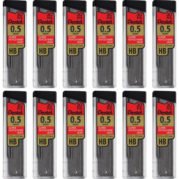 Pentel Super Hi-Polymer Leads 0.5 mm , Fine Point - HB - Black Lead - 30/Tube - 12 / Box (C25HBBX)