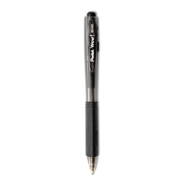 Pentel WOW! Ballpoint Pen Value Pack, Retractable, Medium 1 mm, Black Ink, Smoke/Black Barrel, 36/Pack (BK440ASWUS)