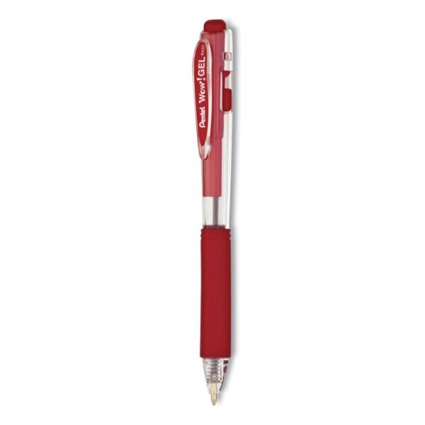 Pentel WOW! Gel Pen, Retractable, Medium 0.7 mm, Red Ink, Clear/Red Barrel, Dozen (K437B)