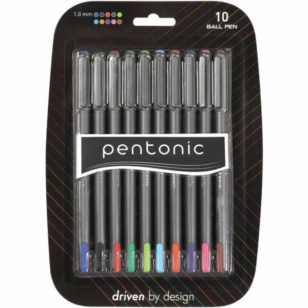 Pentonic Ballpoint Pen Set 1 mm Pen Point - Assorted Ink - Nickel Silver Tip - 10 / Pack (PEN12199)