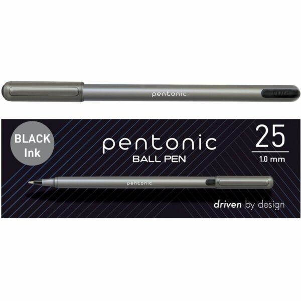 Pentonic Ballpoint Pen Set 1 mm Pen Point - Black Ink - Nickel Silver Tip - 25 / Box (PEN12128)