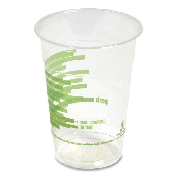 Perk Eco-ID Compostable PLA Corn Plastic Cold Cups, 16 oz, Clear/Green, 50/Pack, 6 Packs/Carton (24394128)