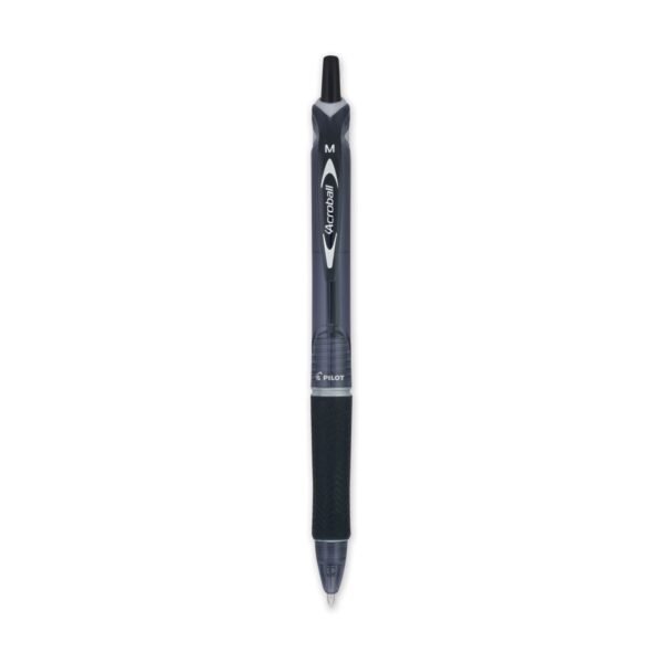 Pilot Acroball Colors Advanced Ink Hybrid Gel Pen, Retractable, Medium 1 mm, Black Ink, Smoke/Black Barrel, Dozen (31810)