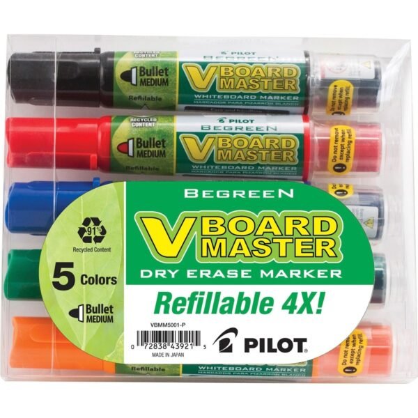 Pilot BeGreen VBoard Master Medium Bullet Marker Medium Bullet Marker Point - Refillable - 5 / Pack (43921)