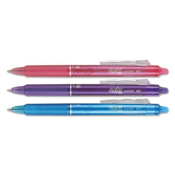 Pilot FriXion Clicker Erasable Gel Pen, Retractable, Fine 0.7 mm, Assorted Ink and Barrel Colors, 3/Pack (31469)
