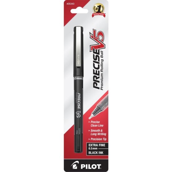 Pilot Precise V5 Premium Rolling Ball Pen 0.5 mm Extra Fine Needle Pen Point - Black Ink - Black Barrel - 1 / Pack (35343)
