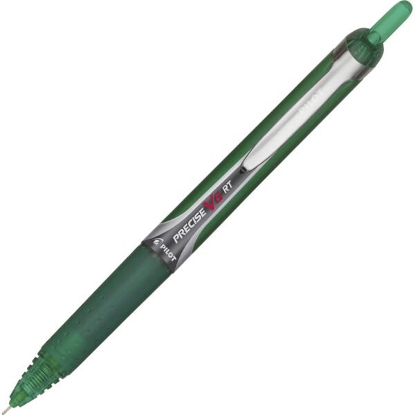 Pilot Precise V5 RT Premium Rolling Ball Pen 0.5 mm Extra Fine Needle Pen Point - Refillable - Retractable - Green Ink - Liquid - Green Barrel - 1 Each (26065)