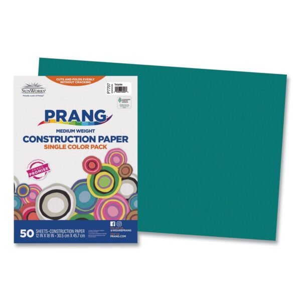Prang SunWorks Construction Paper, 50 lb Text Weight, 12 x 18, Turquoise, 50/Pack (7707)