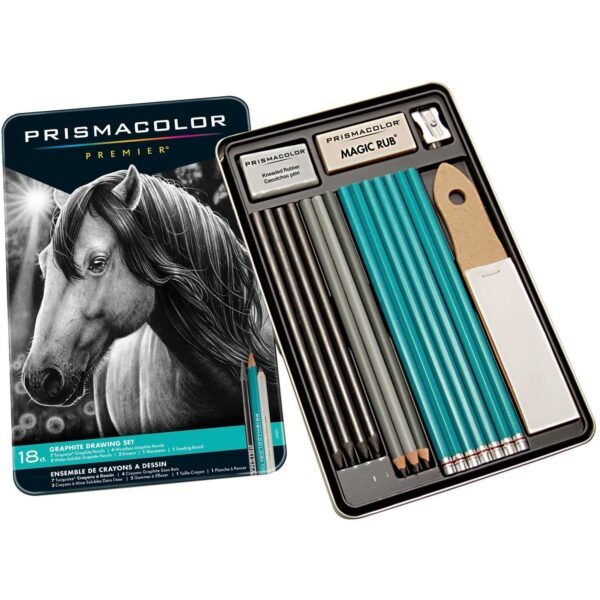 Prismacolor Premier Graphite Set 8B, 6B, 4B, 2B, B, HB, 2H, 4H, 6H Pencil Grade - Graphite Lead - Turquoise Barrel - Latex-free Eraser - 18 / Pack (24261)