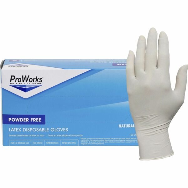 ProWorks Latex Powder-Free Disposable General-Purpose Gloves 5 mil Thickness x 9.50" Glove Length - Large Size - Latex - Natural - Comfortable, Non-sterile, Textured Fingertip -...