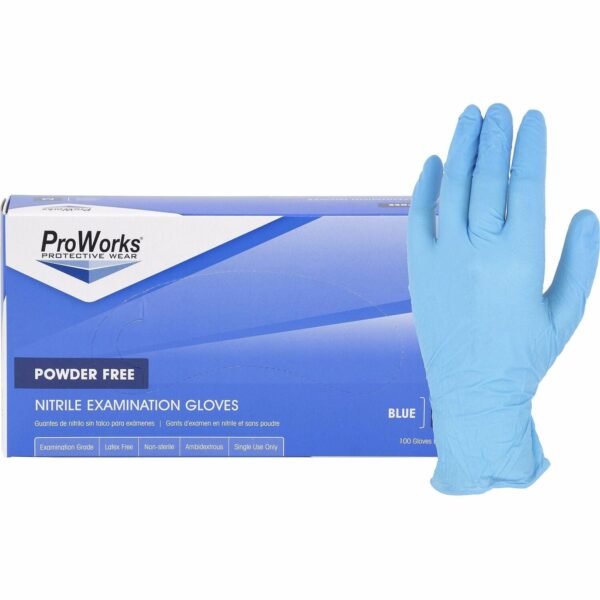 ProWorks Nitrile Powder-Free Exam Gloves 4 mil Thickness x 9.50" Glove Length - Small Size - For Right/Left Hand - Nitrile - Blue - Comfortable, Latex-free, Non-sterile - For...