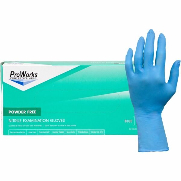 ProWorks Nitrile Powder-Free Exam Gloves 8 mil Thickness x 12" Glove Length - Medium Size - For Right/Left Hand - Nitrile - Blue - Non-sterile, Wear Resistant, Tear Resistant,...