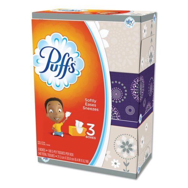 Puffs White Facial Tissue, 2-Ply, White, 180 Sheets/Box, 3 Boxes/Pack (87615PK)