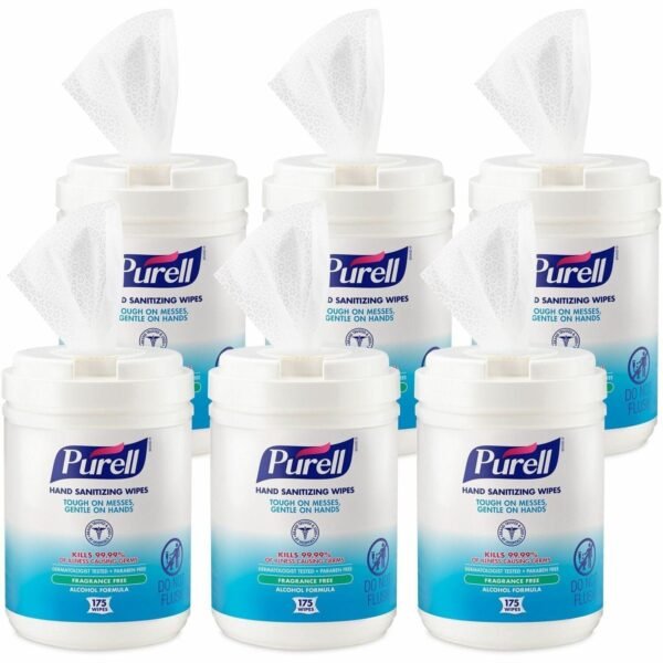 PURELL® Alcohol Hand Sanitizing Wipes 6" Width x 7" Length - White - 175/Tub - 6 / Carton (903106CT)