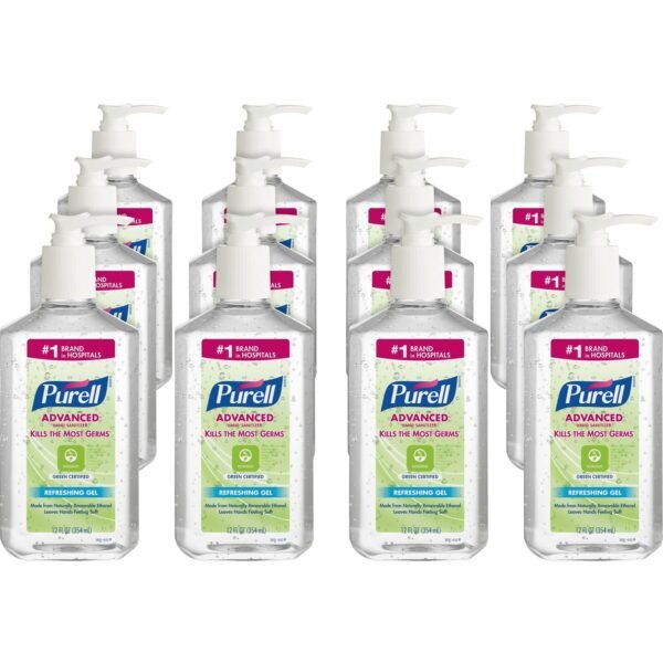 PURELL® Hand Sanitizer Gel Fragrance-free Scent - 12 fl oz - Pump Bottle Dispenser - Kill Germs - Clear - 12 / Carton (369112CT)