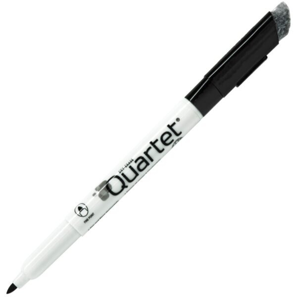 Quartet Classic Dry-Erase Markers with Eraser Cap Fine Bullet Marker Point - Black Ink - 1 Dozen (51989692)